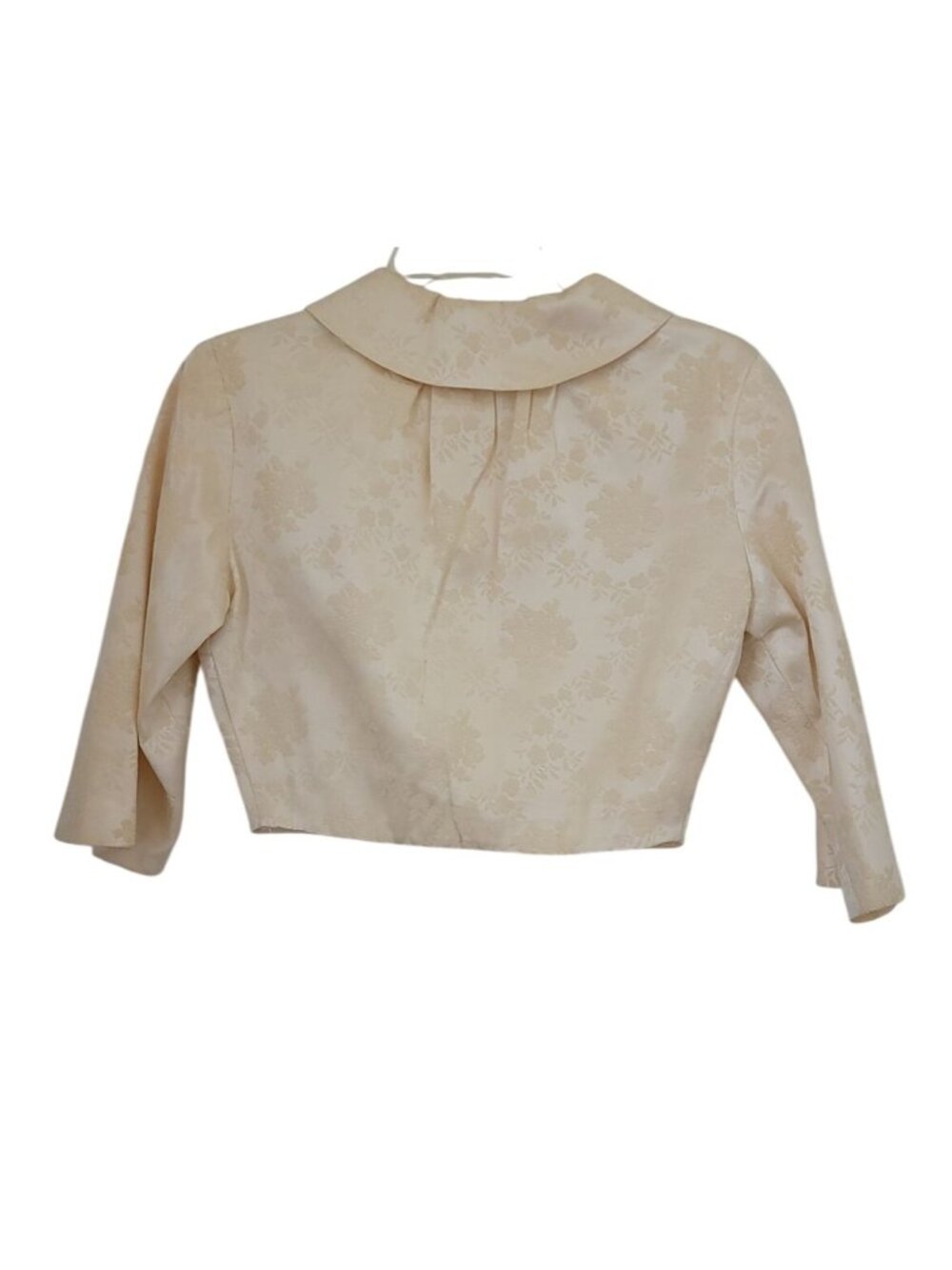 Vintage 50s/60s Ivory Brocade Floral Jacquard Dress & Cropped Jacket Set S/M - Picture 9 of 13
